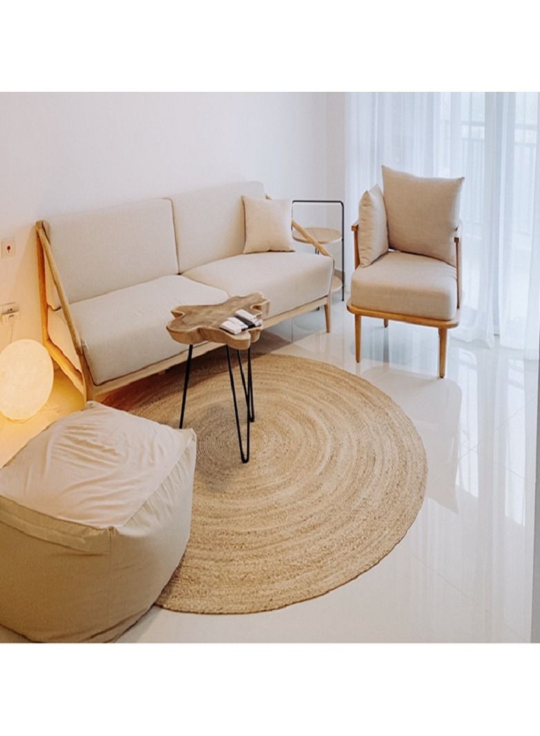 LINGWEI Jute Rug Carpet Area Rug Beige 120x120cm - Image 5