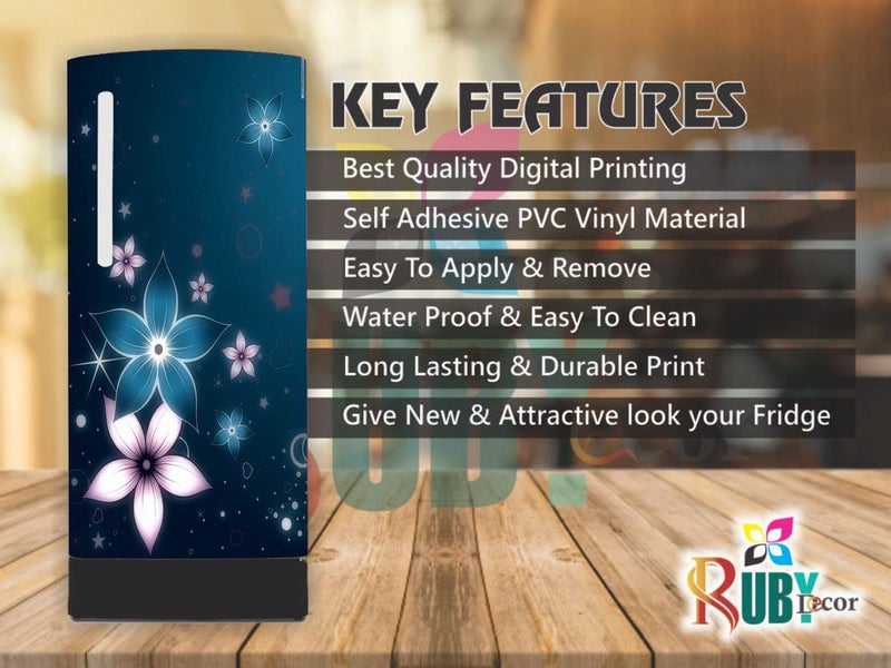 Ruby Décor Decorative Beautiful Abrast Flowers Design Sticker Refrigerator Door Sticker PVC Vinyl Fridge Wrap Sticker for Home (120 cm x 60 cm or 48 X 24 Inches)