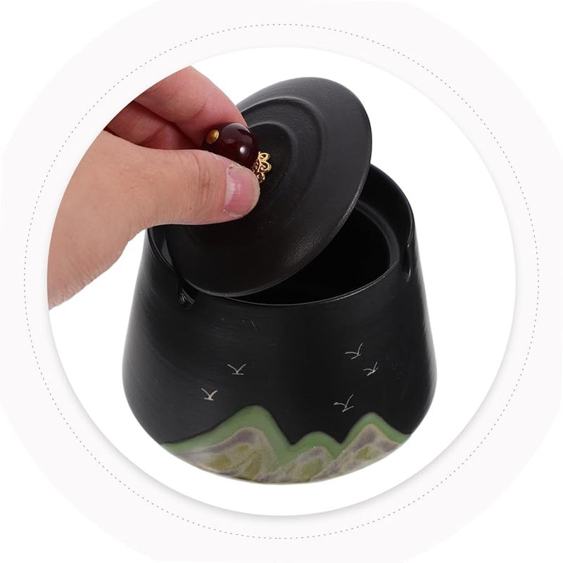 منفضة سجائر خزفية يدوية الطلاء ريفية مقاومة للرياح مع غطاء عديمة الدخان للاستخدام الداخلي والخارجي - Image 3