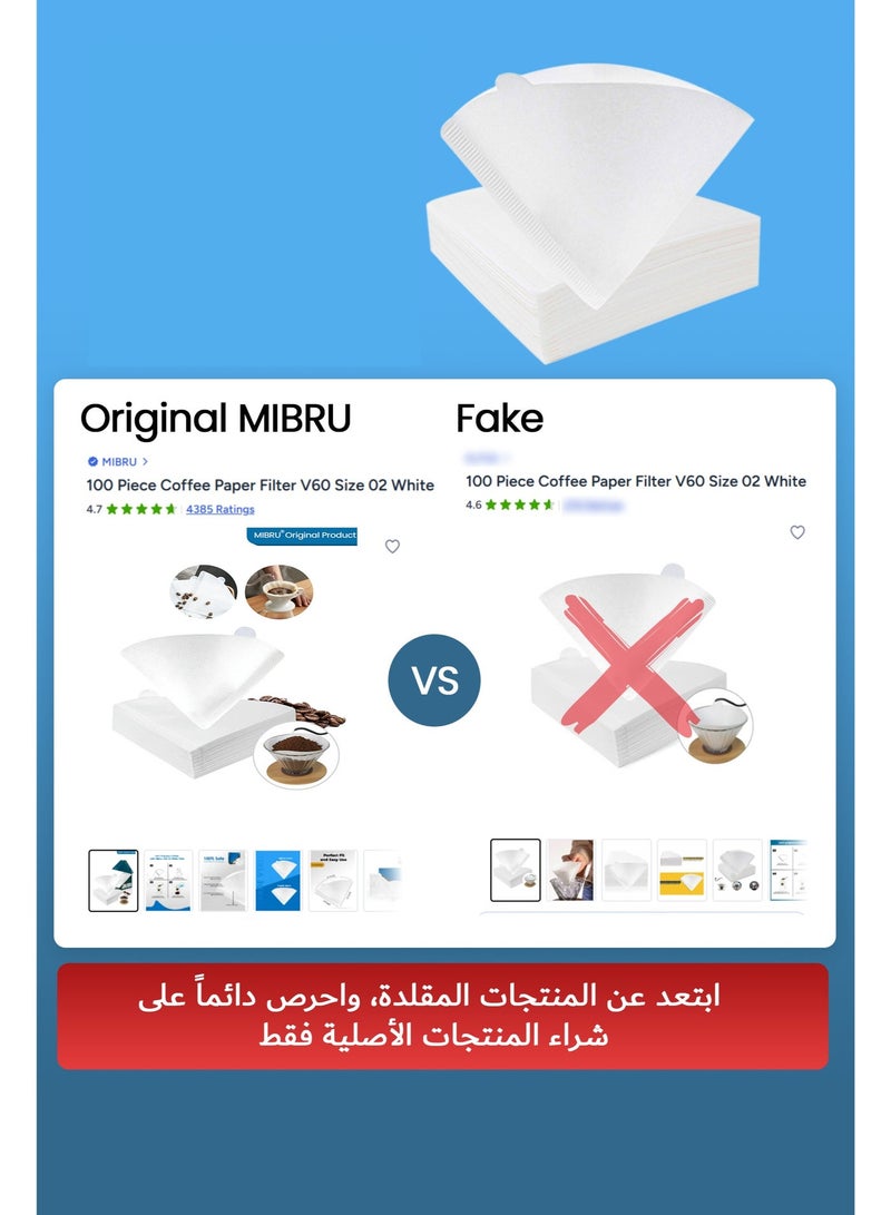 MIBRU Coffee Paper Filters V60 Size 02 White 100 Piece Pack for Coffee Brewing Drip Cone Everyday Use Home and Coffee Shop - Image 2