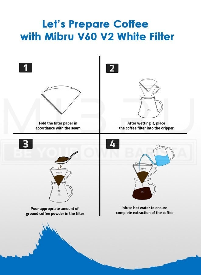 MIBRU Coffee Paper Filters V60 Size 02 White 100 Piece Pack for Coffee Brewing Drip Cone Everyday Use Home and Coffee Shop - Image 3