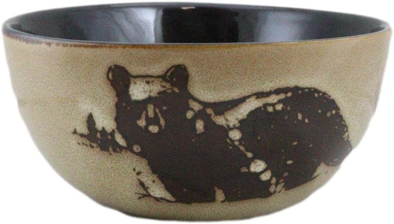 Ebros Gift Ebros Gift Pack Of 2 Rustic Western Forest Black Bear Abstract Art Brown Dinner Pasta Salad Soup Bowls 21O Dinnerware Ceramic Earthenware Kitchen And Dining Cabin Lodge RV Camper - Image 1