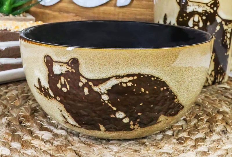 Ebros Gift Ebros Gift Pack Of 2 Rustic Western Forest Black Bear Abstract Art Brown Dinner Pasta Salad Soup Bowls 21O Dinnerware Ceramic Earthenware Kitchen And Dining Cabin Lodge RV Camper - Image 5