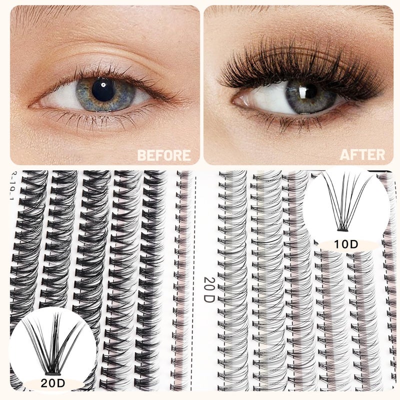 Bodermincer 10D 20D 240pcs Cluster Eyelash Extensions 10-11-12-13-14mm MixedEyelash Clusters Lash Extension Individual Lashes for Self Application (10D+20D, 10-11-12-13-14mm Mixed) - Image 3