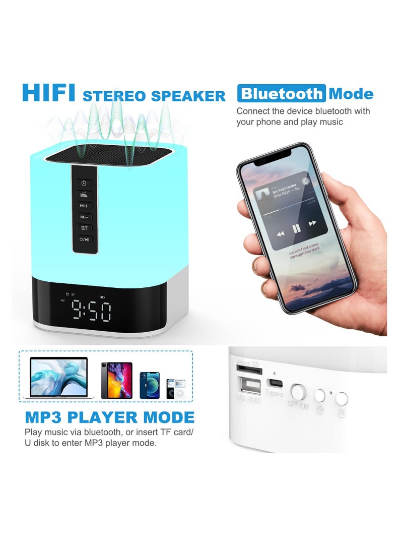 Excefore Night Light Bluetooth Speaker Alarm Clock, Upgraded Touch Bedside Lamp for Bedroom, Dimmable Warm Light, 48 RGB Color Changing, Sound Machine with White Noise  - Image 2