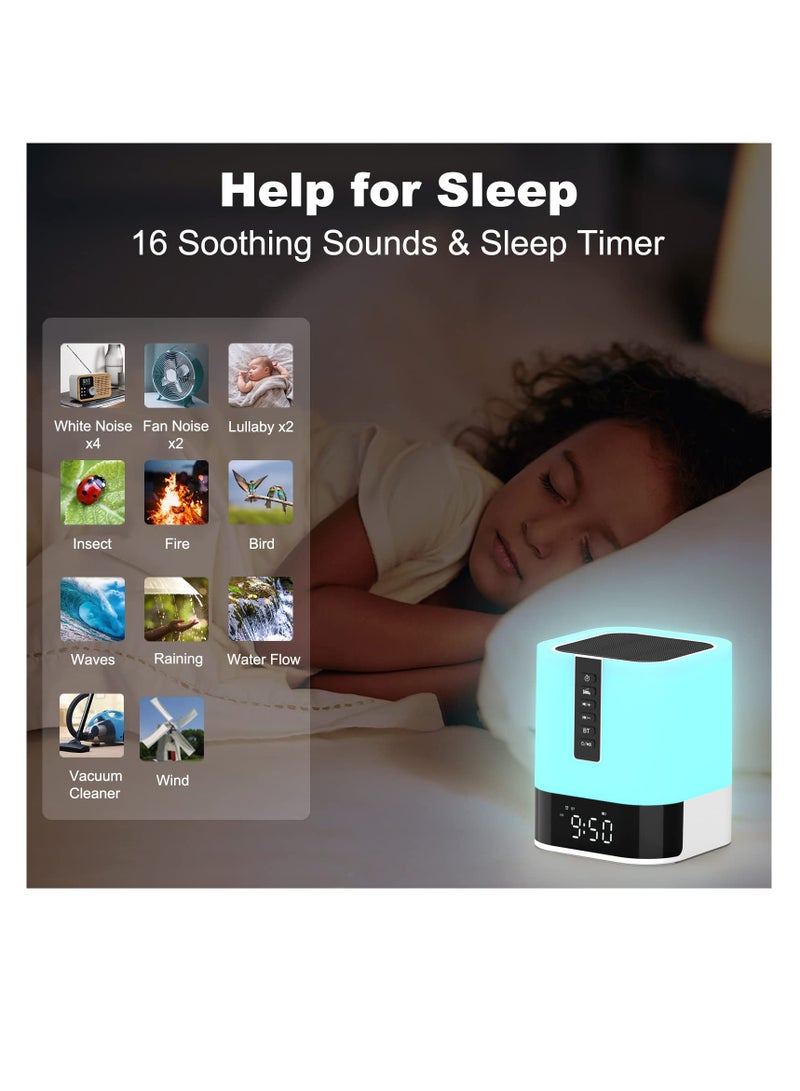 Excefore Night Light Bluetooth Speaker Alarm Clock, Upgraded Touch Bedside Lamp for Bedroom, Dimmable Warm Light, 48 RGB Color Changing, Sound Machine with White Noise  - Image 4