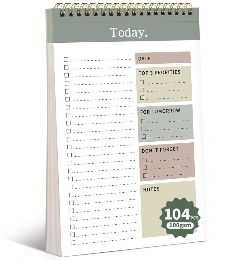 ALKALO 104 Pgs To Do List Notepad, 52 Undated Sheets Duplex-printed Daily Planner For Work Home School Office Desk Accessories Supplies & Goal Setting Tasks -Green - Image 1