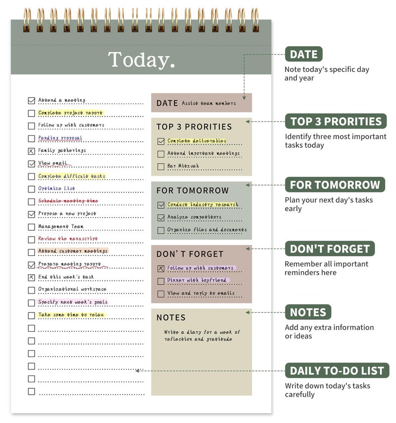 ALKALO 104 Pgs To Do List Notepad, 52 Undated Sheets Duplex-printed Daily Planner For Work Home School Office Desk Accessories Supplies & Goal Setting Tasks -Green - Image 2