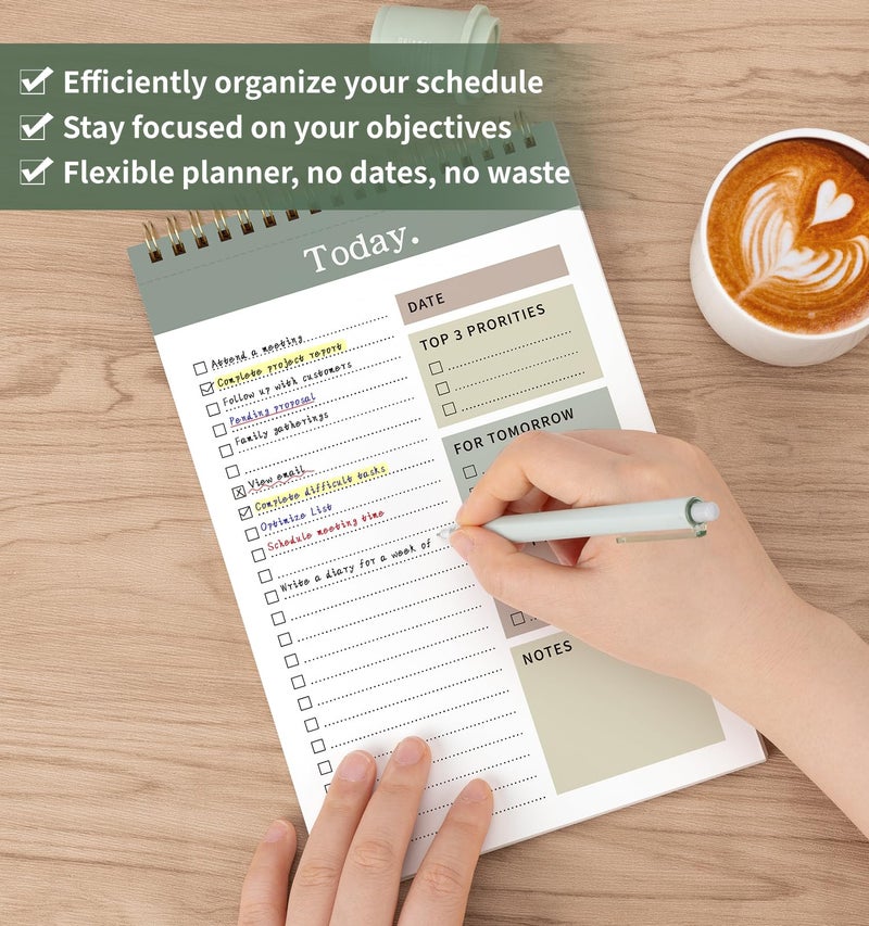 ALKALO 104 Pgs To Do List Notepad, 52 Undated Sheets Duplex-printed Daily Planner For Work Home School Office Desk Accessories Supplies & Goal Setting Tasks -Green - Image 4