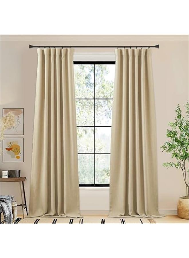 Arabest Thick Faux Linen Room Darkening Curtains, Hook Belt/Rod Pocket/Back Tab Light Blocking Sound Dampening Drapes Thermal Curtains for Living Room/Bedroom, W50 x L120, 1 Panel  - Image 1