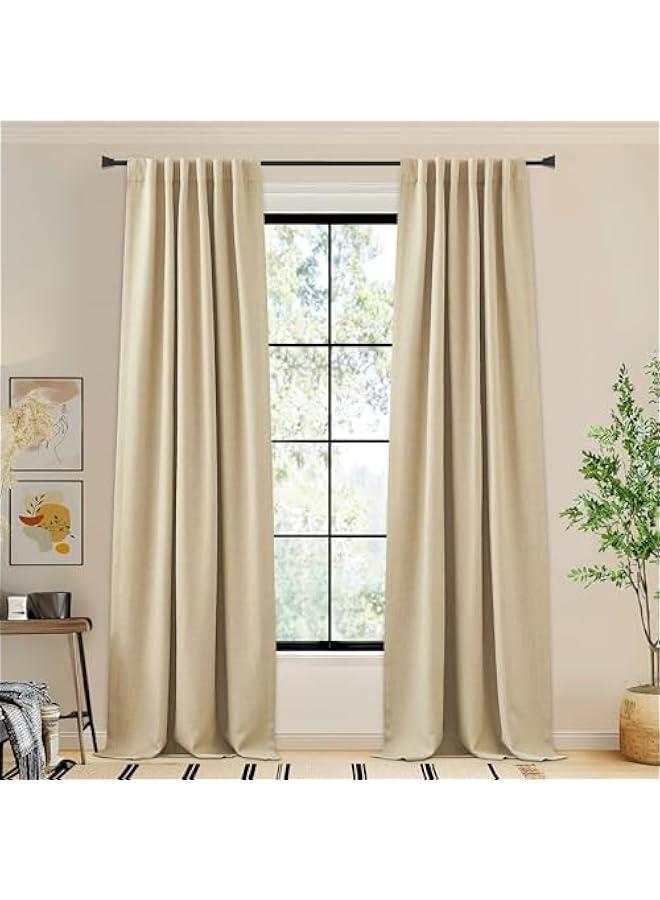 Arabest Thick Faux Linen Room Darkening Curtains, Hook Belt/Rod Pocket/Back Tab Light Blocking Sound Dampening Drapes Thermal Curtains for Living Room/Bedroom, W50 x L120, 1 Panel  - Image 2