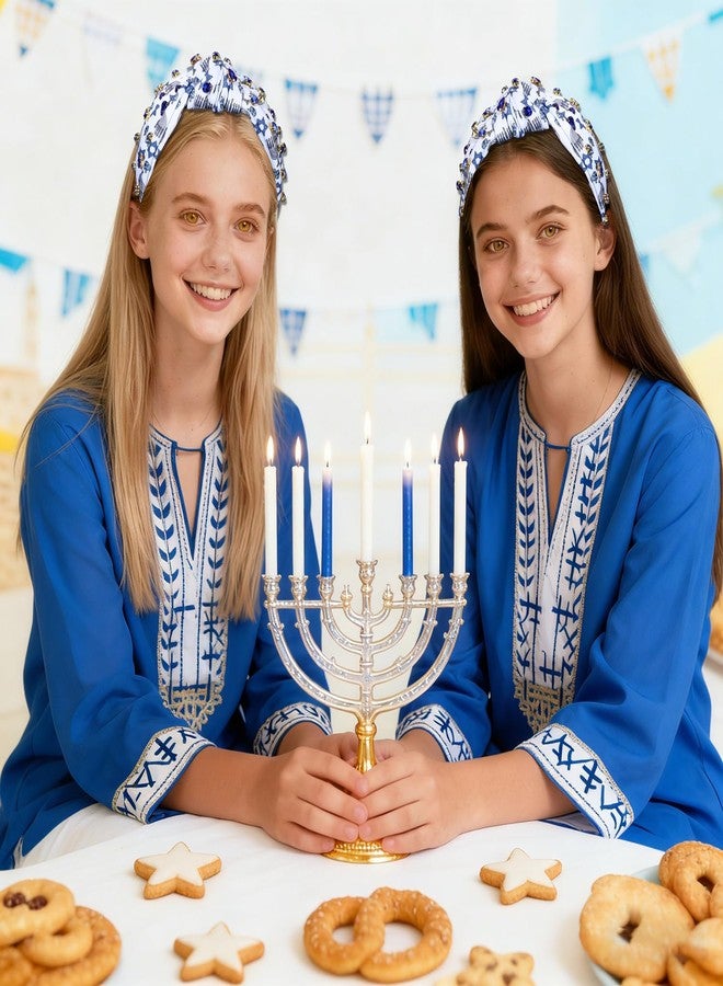 فالين طوق رأس PHALIN لعيد الأنوار (حانوكا) للنساء، طوق رأس على شكل نجمة، مزين بأحجار الراين الكريستالية الزرقاء، طوق رأس معقود، إكسسوارات ملابس عيد الأنوار (حانوكا)، هدايا عيد الأنوار (النمط B) - Image 4