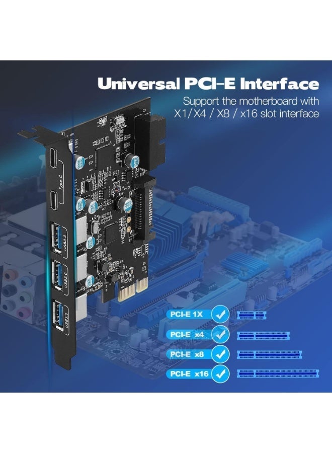 PCIe x1 to USB 3.0 Expansion Card with 3 USB-A, 2 USB-C and Internal 19-Pin Header, 5Gbps Adapter for Desktop Computers - Image 5