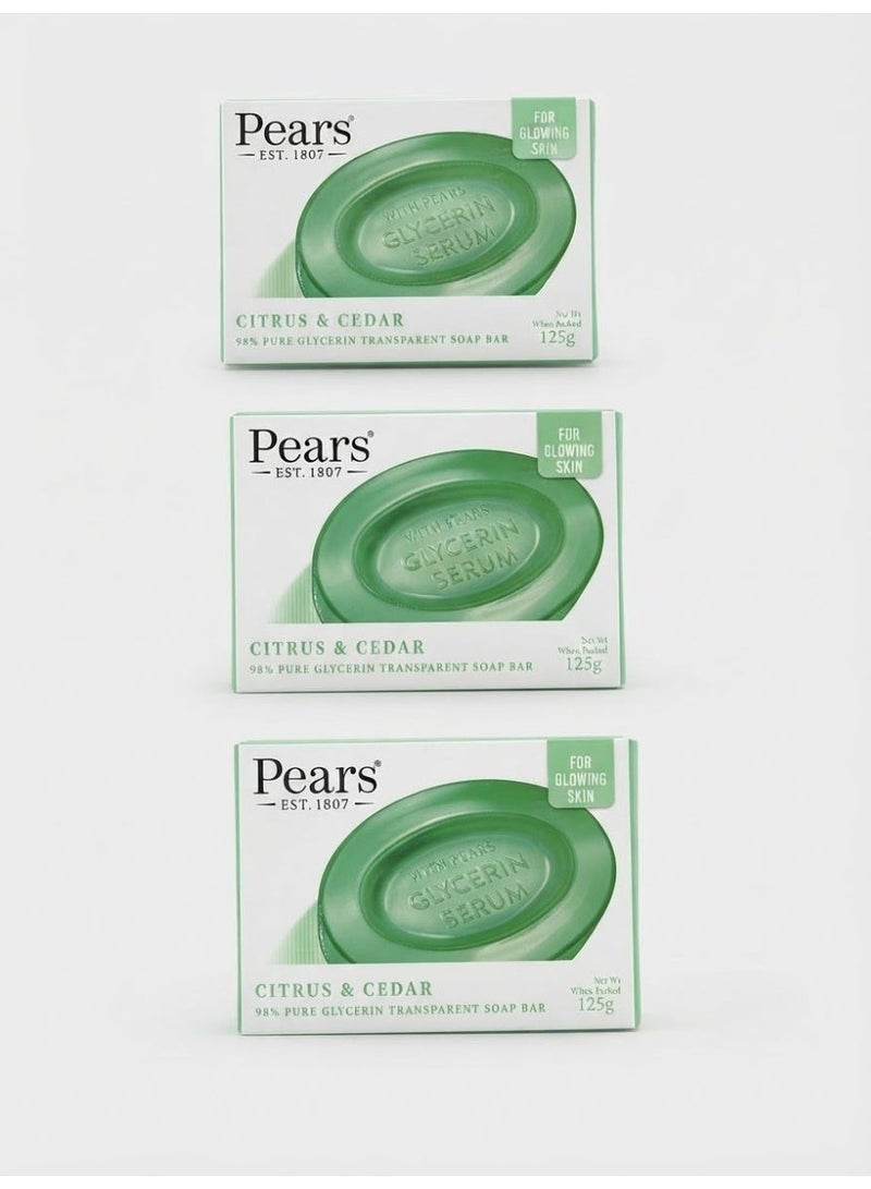 Pears 3 Pieces of Soap Oil Clear With Lemon Flower extract & 98% pure Glycerin,125g - Image 1