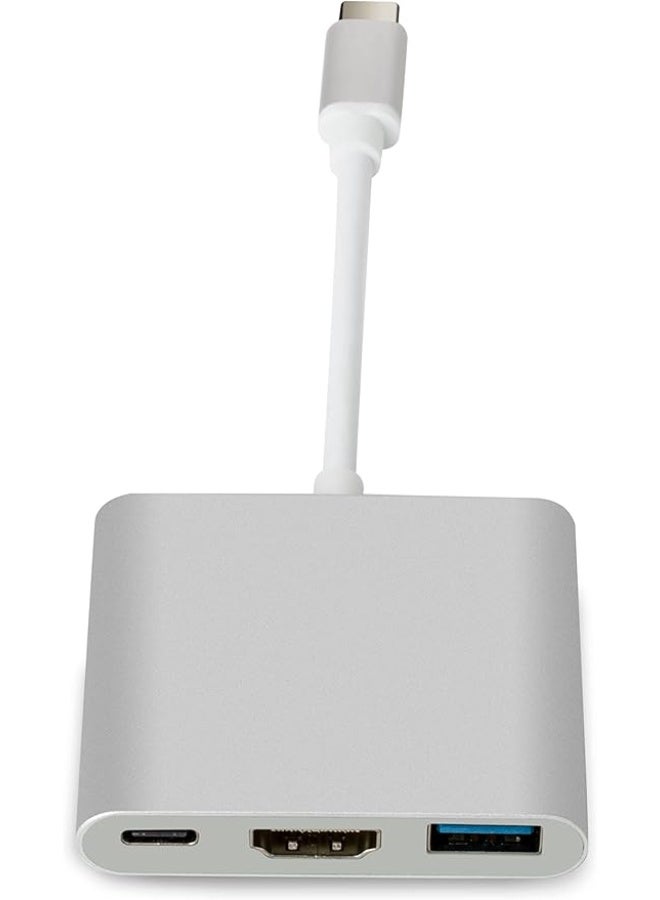 Type-C to HDMI Multiport Adapter (3-in-1) – USB-C to HDMI + USB 3.0 + PD Fast Charging Hub – 4K Converter Cable for MacBook, Chromebook & Nintendo Switch – Silver - Image 1