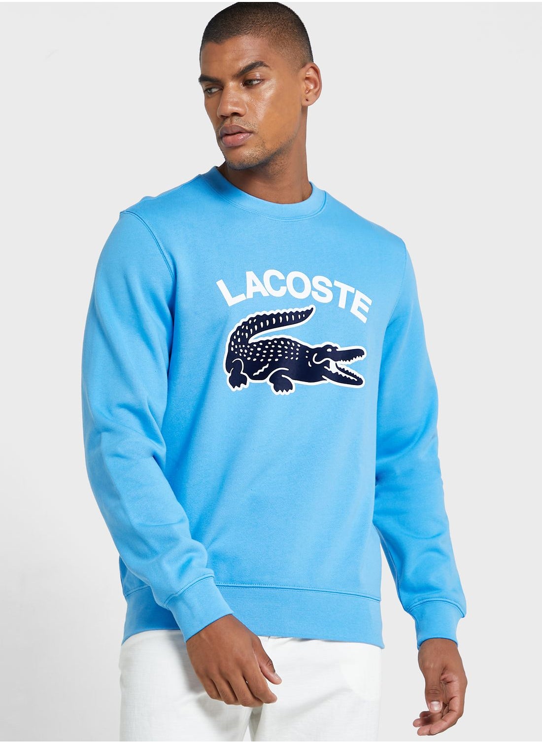 Buy Lacoste Sky-Blue Logo Sweatshirt for Men in Bahrain