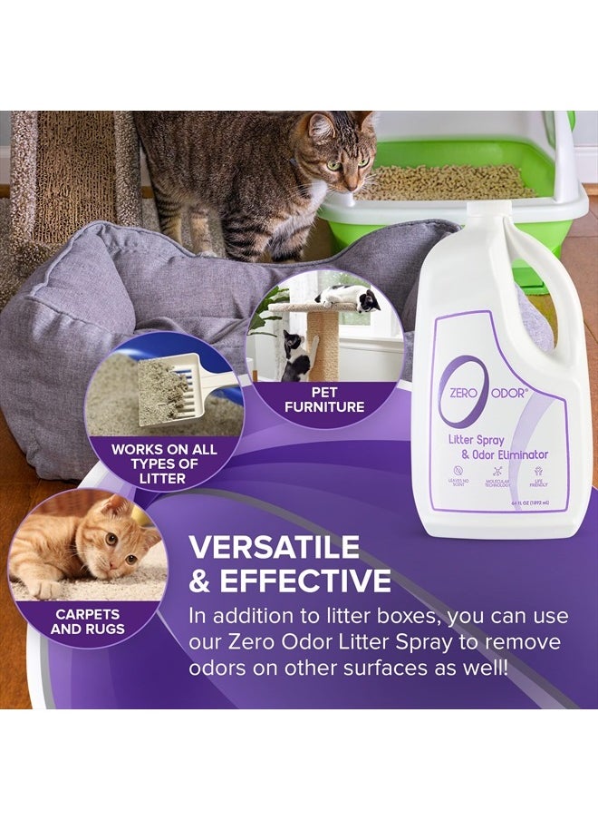 Zero Odor – Litter Odor Eliminator - Patented Molecular Technology - Pet Safe & Works on all types of litter, 64oz Refill  - Image 3