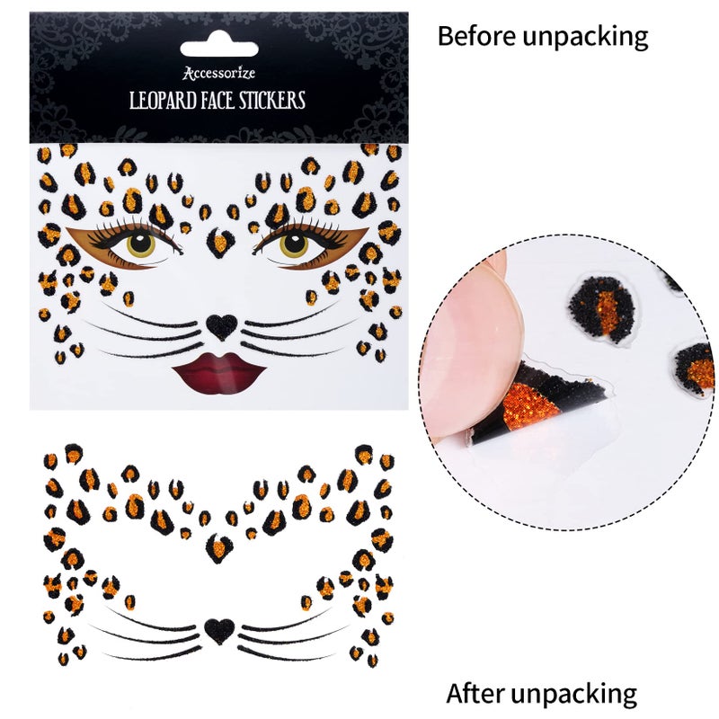 Dxhycc Cat Costume Leopard Cat Ears Headband Tail Bowtie Tutu and Leopard Face Sticker for Halloween Dress Up - Image 4