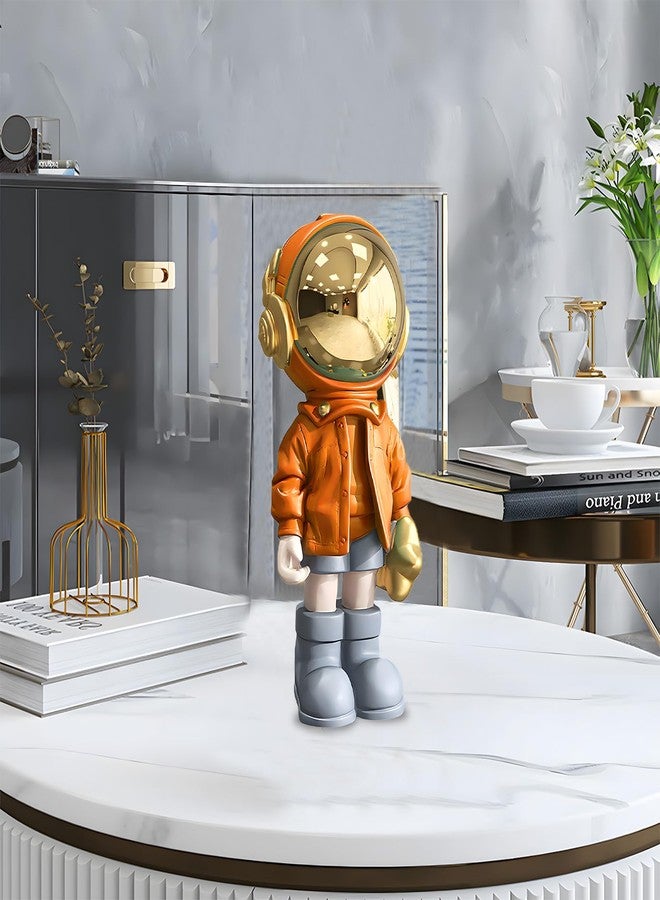 Dosker Small Astronaut Statues Mini Spaceman Sculpture Polyresin Arts Gifts Orange Figurine Ornament Room Decor for Men,Home and Desktop Accessories Tabletop Decoration, Living Room, Office, Bookshelf - Image 3
