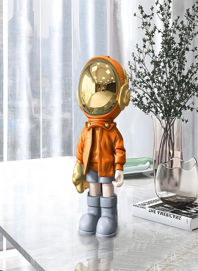 Dosker Small Astronaut Statues Mini Spaceman Sculpture Polyresin Arts Gifts Orange Figurine Ornament Room Decor for Men,Home and Desktop Accessories Tabletop Decoration, Living Room, Office, Bookshelf - Image 2