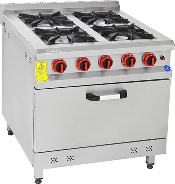Himaksan Industrial 80X80 cm 4+1 Natural Gas 4-Burner Range Cooker 