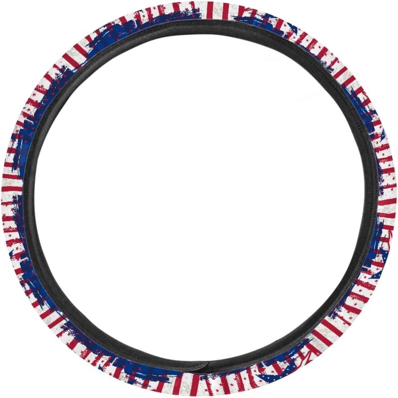 Steering Wheel Cover, 15in Universal Fit for Most Cars - American Flag Patriotic Series, Non-Slip Black Steering Wheel Wrap for Men & Trucks (Linear Liberty) - Image 2