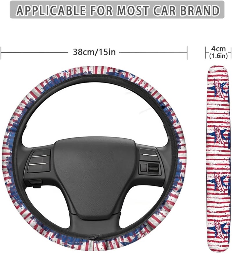 Steering Wheel Cover, 15in Universal Fit for Most Cars - American Flag Patriotic Series, Non-Slip Black Steering Wheel Wrap for Men & Trucks (Linear Liberty) - Image 5