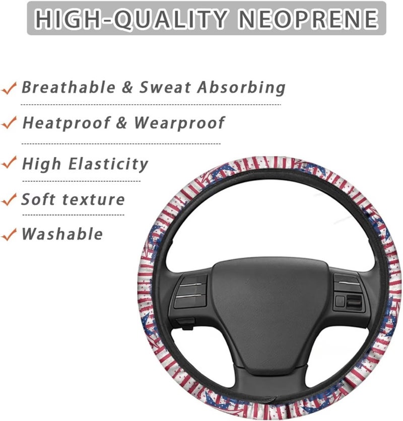 Steering Wheel Cover, 15in Universal Fit for Most Cars - American Flag Patriotic Series, Non-Slip Black Steering Wheel Wrap for Men & Trucks (Linear Liberty) - Image 4