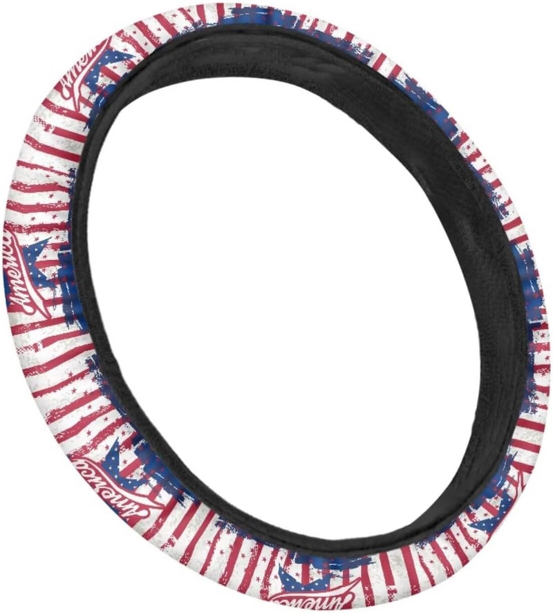 Steering Wheel Cover, 15in Universal Fit for Most Cars - American Flag Patriotic Series, Non-Slip Black Steering Wheel Wrap for Men & Trucks (Linear Liberty) - Image 3
