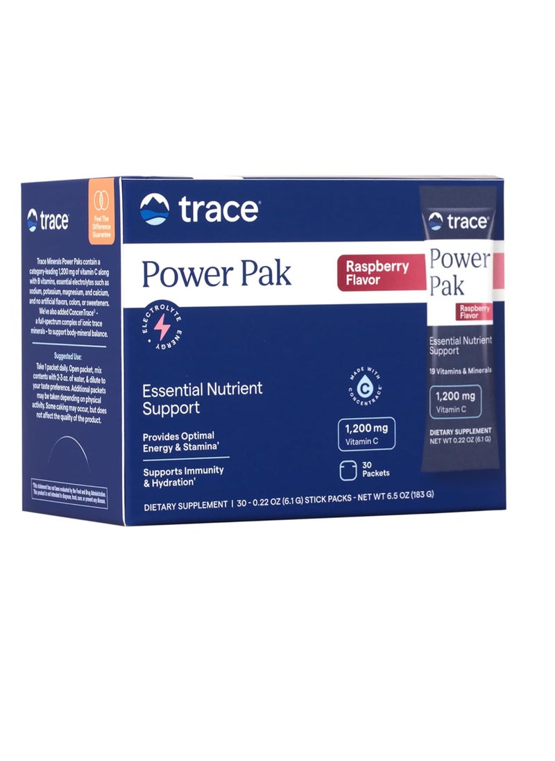 Trace Minerals Research - Raspberry Electrolyte Powder 1200mg vitamin C 30 packets 6.5oz 183g - Image 1