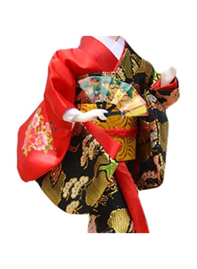 2X 27cm Japanese Kimono Geisha Doll, Oriental Ancient Resin Figurine Handcrafted for Desk Restaurant Office Bookshelf Decoration, Red Pink - Image 5