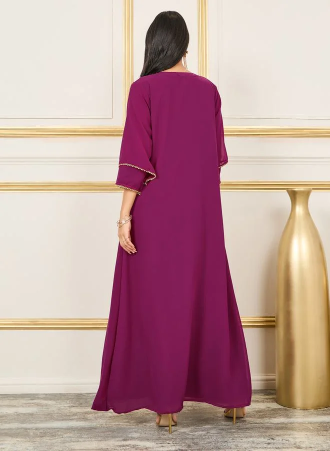 ستايلي Handwork Beaded Detail Lace Embroidered Kaftan with Layered Sleeves