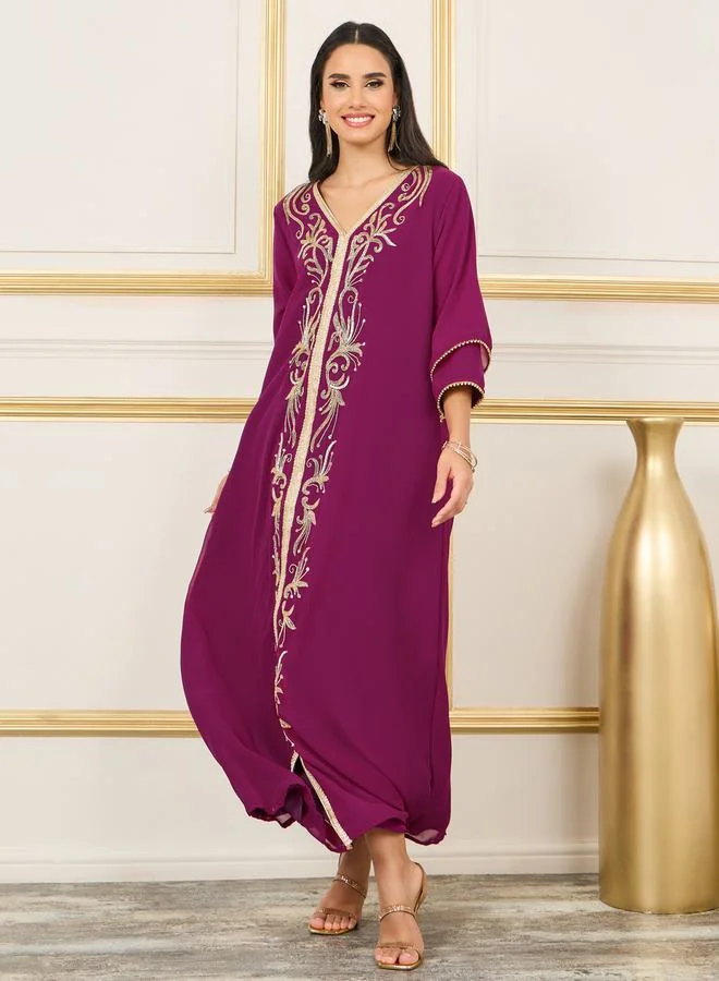 ستايلي Handwork Beaded Detail Lace Embroidered Kaftan with Layered Sleeves