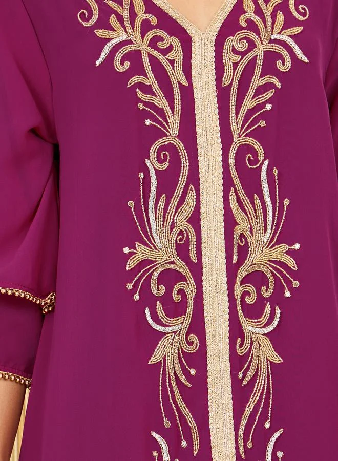 ستايلي Handwork Beaded Detail Lace Embroidered Kaftan with Layered Sleeves