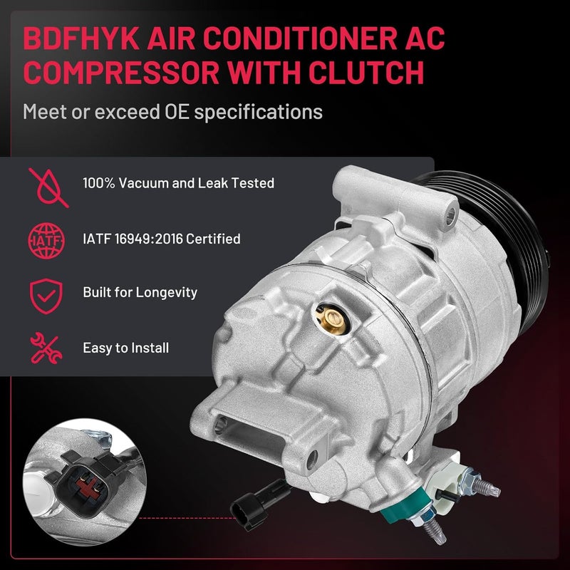 BDFHYK 2877291 Air Conditioning A/C Compressor with Clutch for Ford Explorer 2011-2019 - Image 3