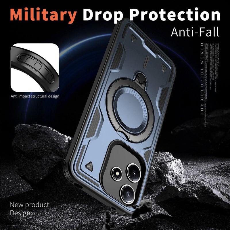 erorex For Redmi 12 5G PC Hybrid TPU Armor MagSafe Ring Holder Phone Case(Blue) - Image 4