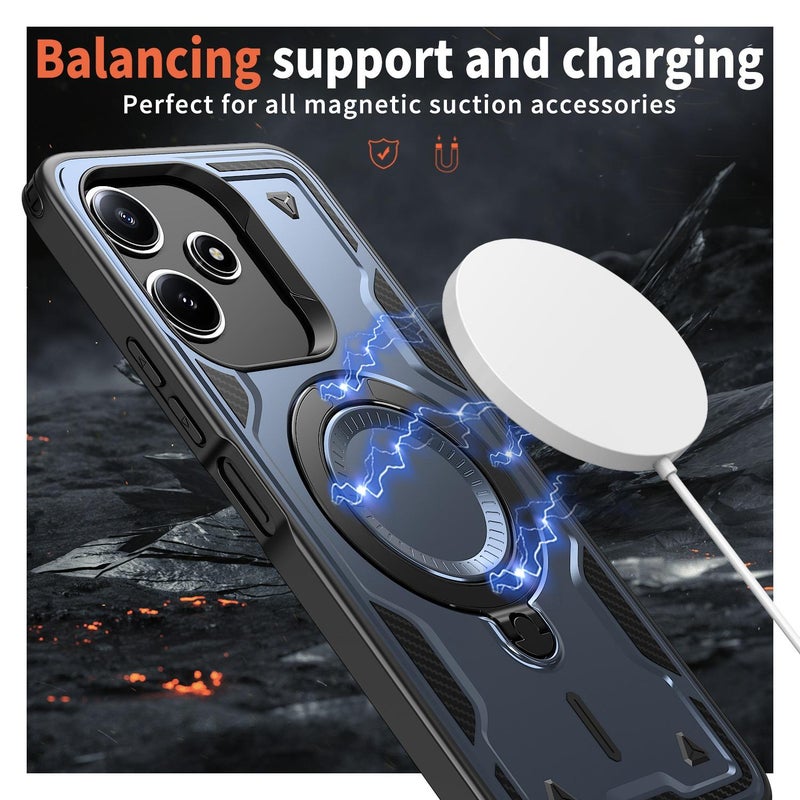 erorex For Redmi 12 5G PC Hybrid TPU Armor MagSafe Ring Holder Phone Case(Blue) - Image 3