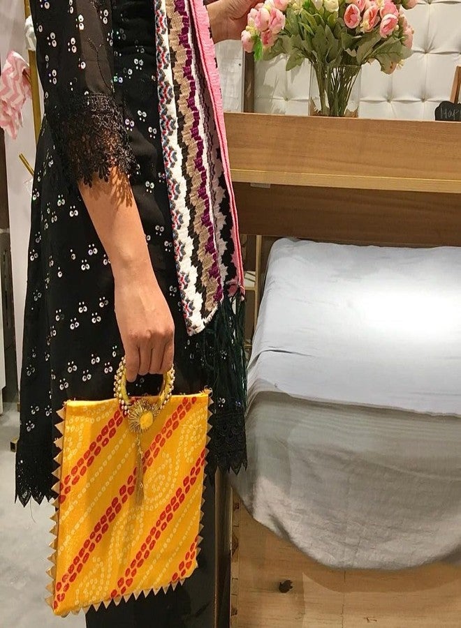Peelorange Potli Bag with Bangle Shape Pearl Embroidered Handle | Stylish Handbag for Women & Gifting | Random Color| Traditional Potli Bags| ||Multicolor|| - Image 4