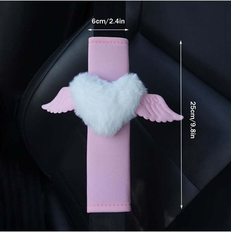 Soft Plush Love Wings Seat Belt Cover 2pcs Pink Cute Breathable Shoulder Pad - Image 4