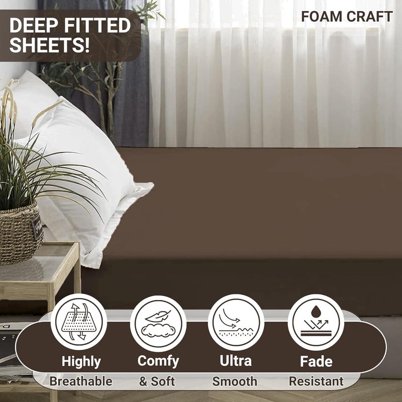FOAM CRAFT 100% Cotton Fitted Bed Sheet - California King Size, Brown - Image 4
