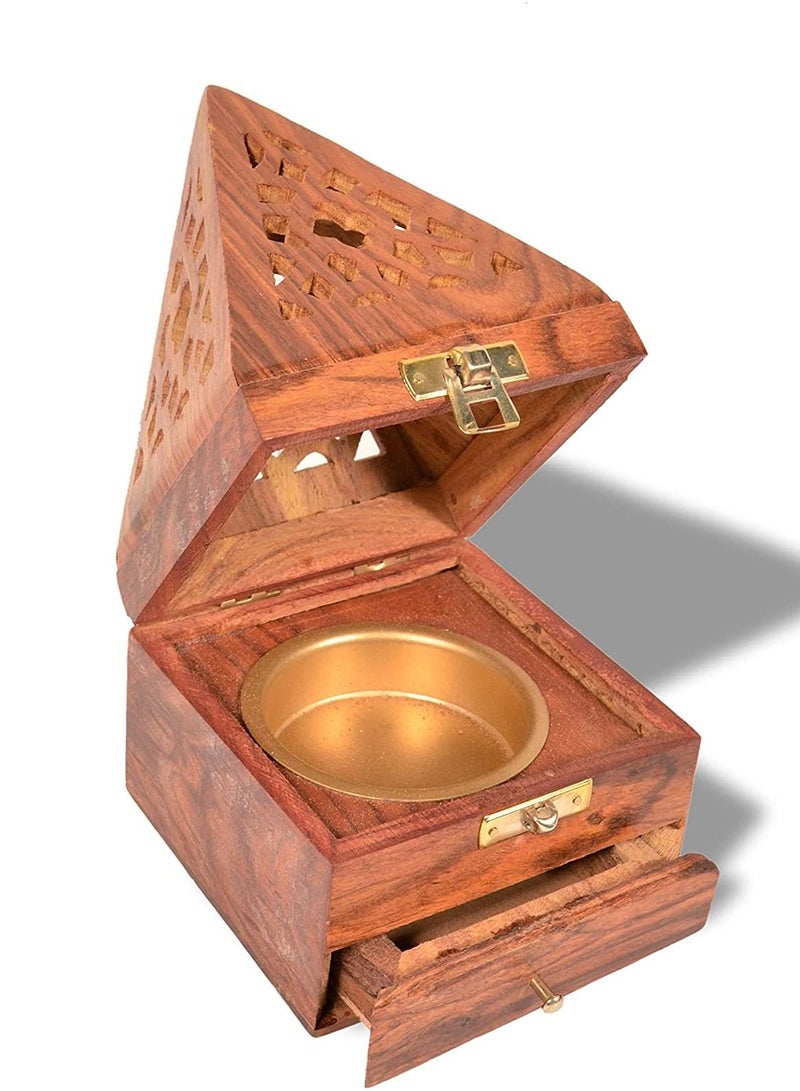 Wooden Classic Pyramid Style Burner, Dhoop Holder, With Base Square and top Cone Shap Doop Holder,Wooden Incense Burner Box,Valentine Day Gifts - Image 2