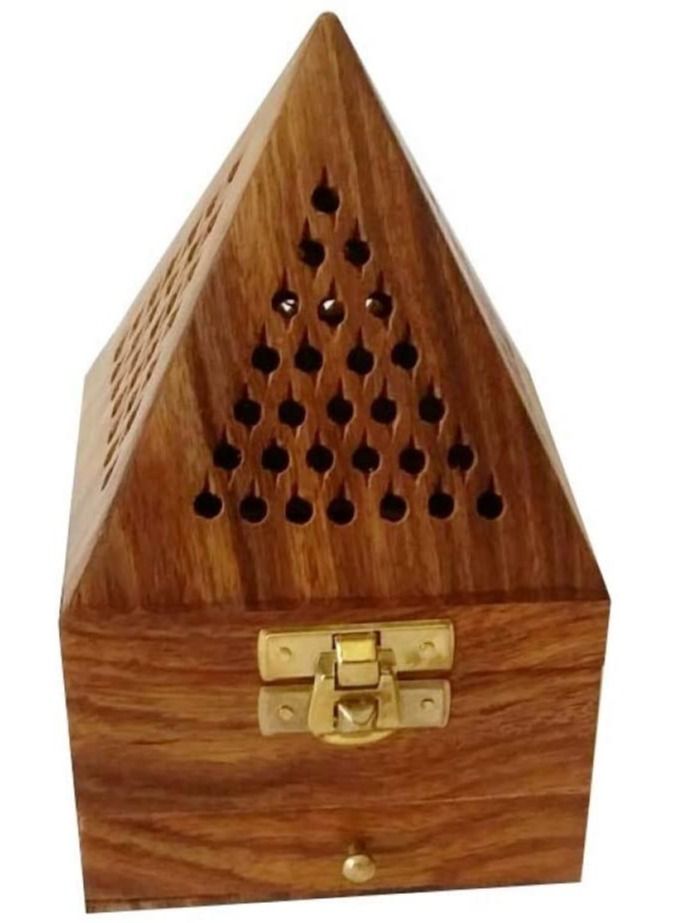 Wooden Classic Pyramid Style Burner, Dhoop Holder, With Base Square and top Cone Shap Doop Holder,Wooden Incense Burner Box,Valentine Day Gifts - Image 3