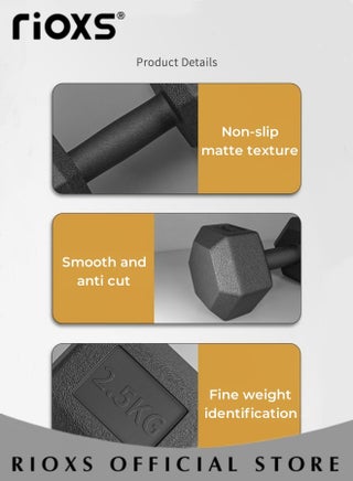1Set Hexagonal Rubberised Dumbbells, 1kg 2kg Fitness Sports Training Dumbbells Pair, Non-slip Grip Fixed Weight for Home Gym Fitness Training, Muscle Strength and Endurance Exercise Equipment, Black - view 3