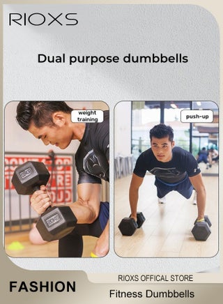 1Set Hexagonal Rubberised Dumbbells, 1kg 2kg Fitness Sports Training Dumbbells Pair, Non-slip Grip Fixed Weight for Home Gym Fitness Training, Muscle Strength and Endurance Exercise Equipment, Black - view 5