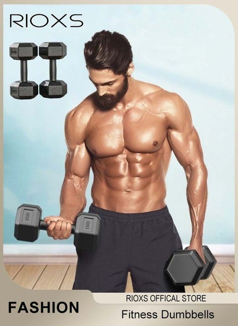 1Set Hexagonal Rubberised Dumbbells, 1kg 2kg Fitness Sports Training Dumbbells Pair, Non-slip Grip Fixed Weight for Home Gym Fitness Training, Muscle Strength and Endurance Exercise Equipment, Black