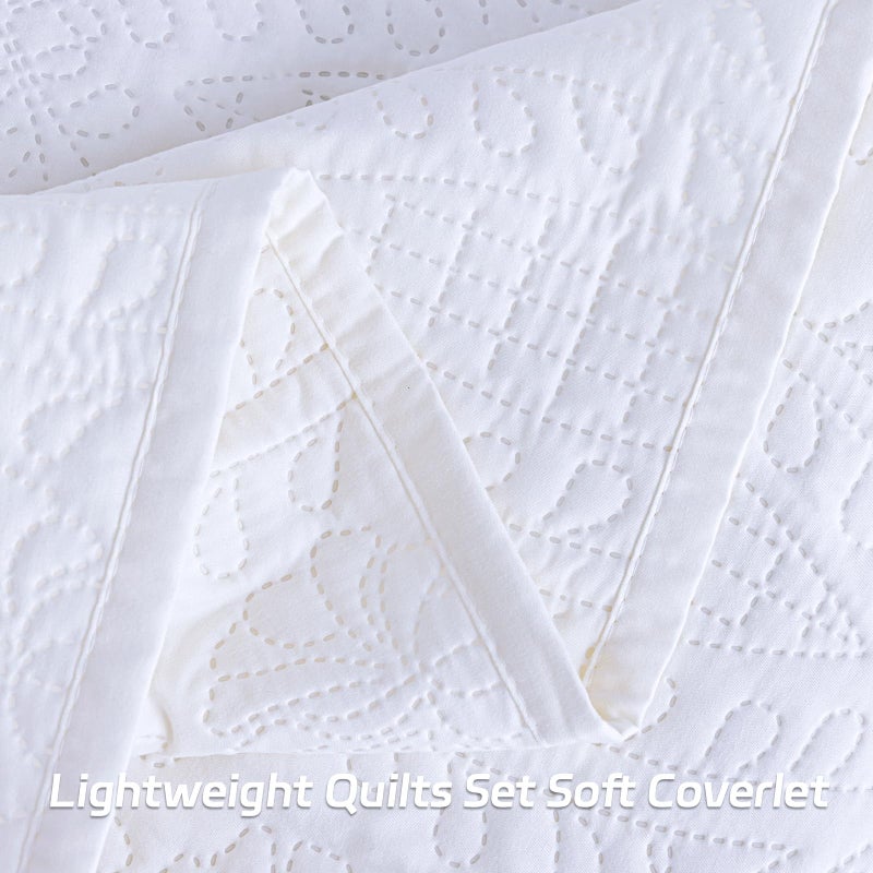 SheRest Twin Quilt Bedding Set - White Soft Breathable Bed Quilt, Modern Style Embossed Bedspreads, Lightweight Microfiber Reversible Coverlet for All Seasons - 1 Quilt, 1 Pillow Sham - Image 4