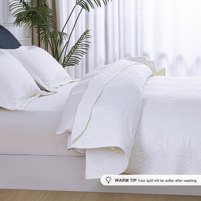 SheRest Twin Quilt Bedding Set - White Soft Breathable Bed Quilt, Modern Style Embossed Bedspreads, Lightweight Microfiber Reversible Coverlet for All Seasons - 1 Quilt, 1 Pillow Sham - Image 3