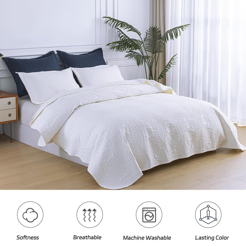 SheRest Twin Quilt Bedding Set - White Soft Breathable Bed Quilt, Modern Style Embossed Bedspreads, Lightweight Microfiber Reversible Coverlet for All Seasons - 1 Quilt, 1 Pillow Sham - Image 2