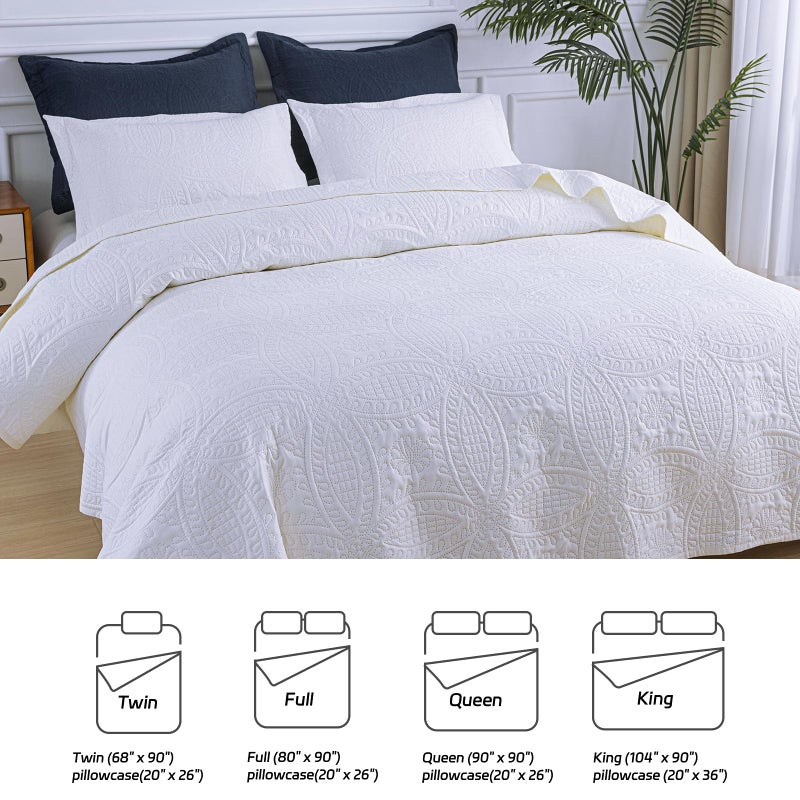 SheRest Twin Quilt Bedding Set - White Soft Breathable Bed Quilt, Modern Style Embossed Bedspreads, Lightweight Microfiber Reversible Coverlet for All Seasons - 1 Quilt, 1 Pillow Sham - Image 5