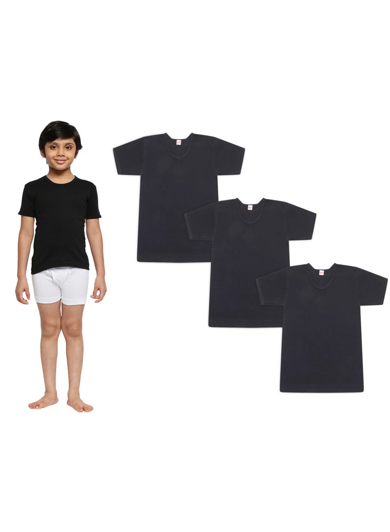 BYC BOY'S COTTON ROUND NECK UNDERSHIRT (PACK OF 3) - BLACK  - Image 1